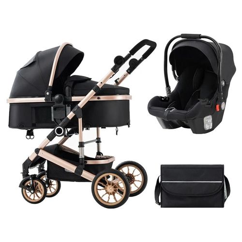 Poussette Portable 3 En 1 Pour Bébé, Cadre En Aluminium Pour Nouveau-Né Noir