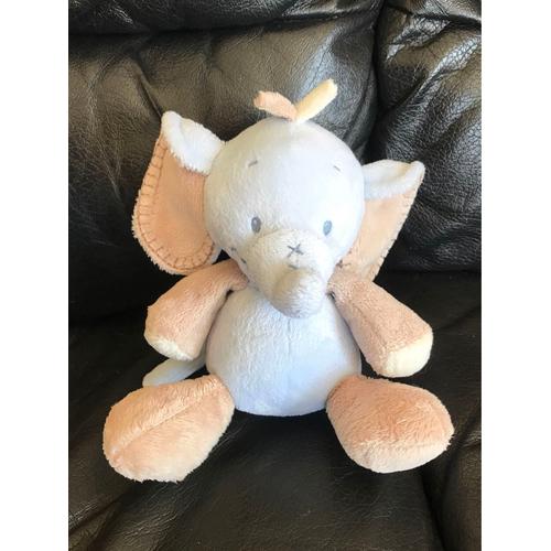 Peluche Doudou Musical Éléphant Bleu Beige Nattou 18 Cm