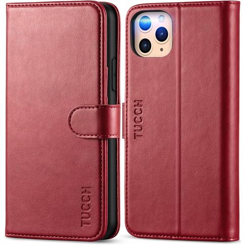 Etui Iphone 11 Pro Max, Coque [Réveil/Veille Automatique] [Rfid Blocage] Portefeuille, Housse Cuir Synthétique Support Protection Complète Pour Iphone 11 Pro Max (6,5 Pouces, 2019) - Rouge Foncé