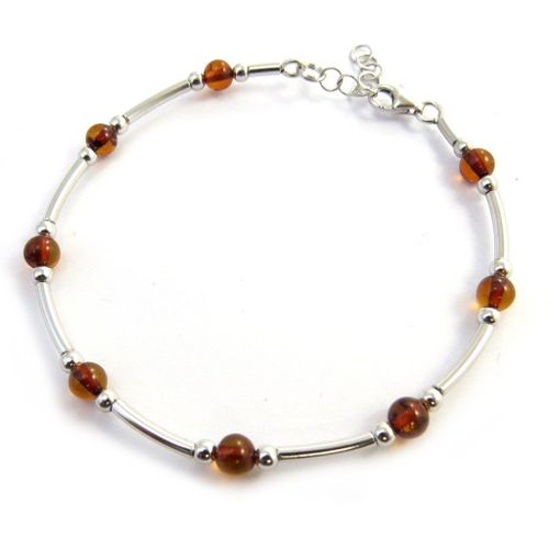 Les Trésors De Lily [N2770] - Bracelet Argent 'inspiration' Ambre Cognac (Rhodié)