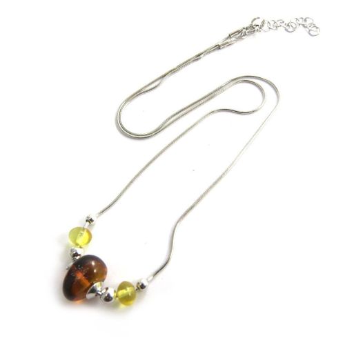 Les Trésors De Lily [N2808] - Collier Argent 'inspiration' Ambre Cognac Et Miel (Rhodié)