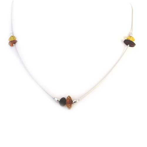 Les Trésors De Lily [N2822] - Collier 'inspiration' Ambre Cognac Et Miel (Rhodié)