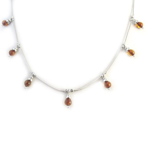 Les Trésors De Lily [N2824] - Collier Argent 'inspiration' Ambre Cognac (Rhodié)