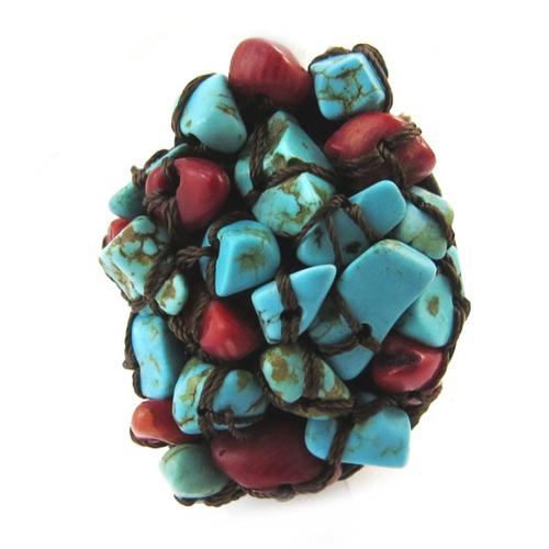 Promo -25%, Les Trésors De Lily [N4636] - Bague &#34mineralia&#34 Turquoise Rouge