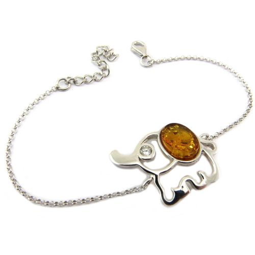 Promo -38%, Les Trésors De Lily [P3351] - Bracelet Argent "eléphant" Ambre Co...
