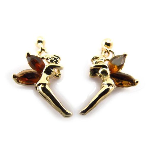 Boucles Plaqué Or "Fée Clochette" Marron Café