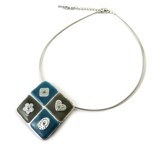 Collier Créateur "Salomé" Turquoise Gris
