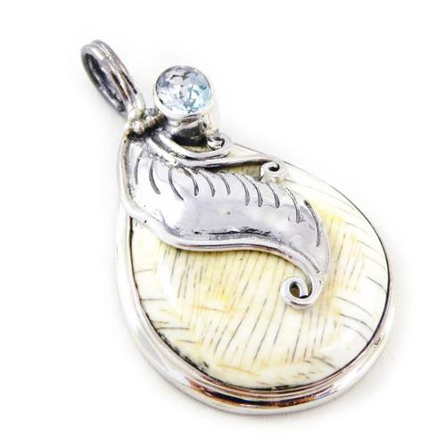 Pendentif Argent "Fossile" Beige