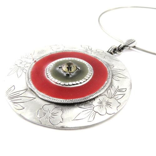 Collier Créateur "Geisha" Rouge Gris