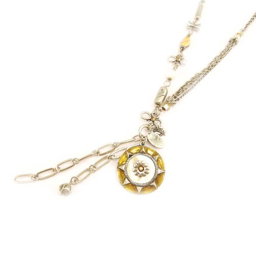 Collier Créateur "Les Souvenirs Du Passé" Ambre Argenté