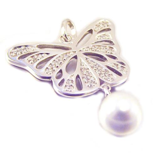 Pendentif Argent 'papillon De Coton' Perle