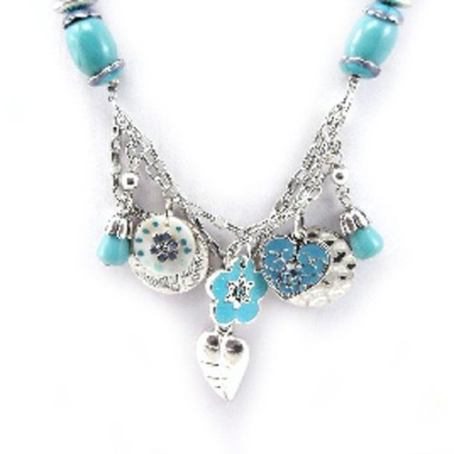 Collier Créateur "Bouquet Fleury" Turquoise