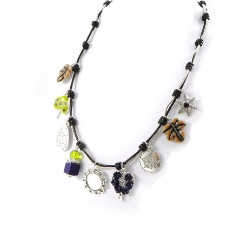 Collier Créateur "Dame Nature" Violet Vert