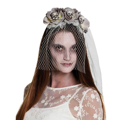 Serre-Tête Avec Voile Zombie Blanc Femme Halloween Taille Unique