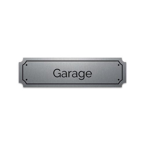 Plaque gravée autocollante 14,5x4cm Garage fond alu brossé