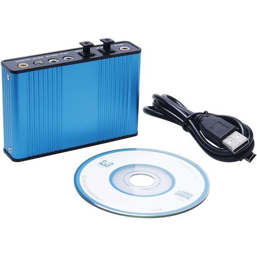 Carte son externe à 6 canaux USB 2.0 - Son surround externe 5.1 - Adaptateur de carte son optique S/PDIF pour PC portable (bleu)