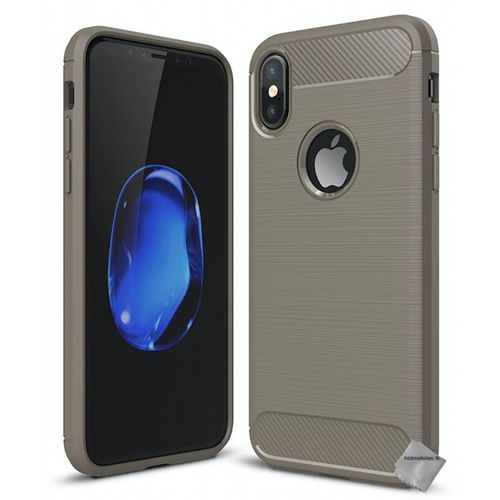 Housse Etui Coque Silicone Gel Carbone Pour Apple Iphone X + Film Ecran - Gris