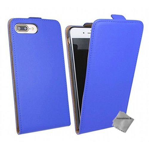 Housse Etui Coque Pochette Pu Cuir Fine Pour Apple Iphone 8 Plus + Verre Trempe - Bleu