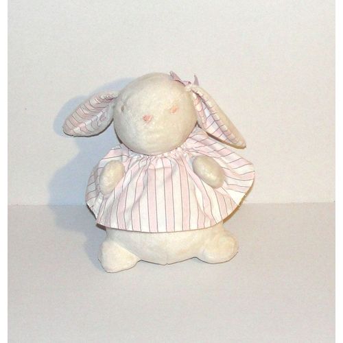 Doudou Lapin Beige Jacadi Berceuse Boite A Musique Frere Jacques Peluche Lapin Boule Robe Rose Rayé Musical