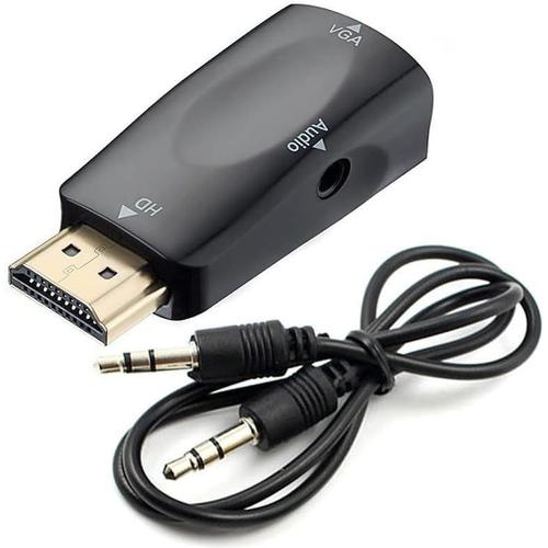 Adaptateur HDMI vers VGA, Adaptateur HDMI mâle vers VGA Femelle 1080p avec Câble Jack Audio 3.5mm Compatible avec Moniteur, Portable, Ordinateur, Projecteur, HDTV