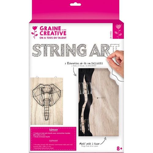 Tableau De Fil Tendu String Art Éléphant 20x30cm - Graine Créative