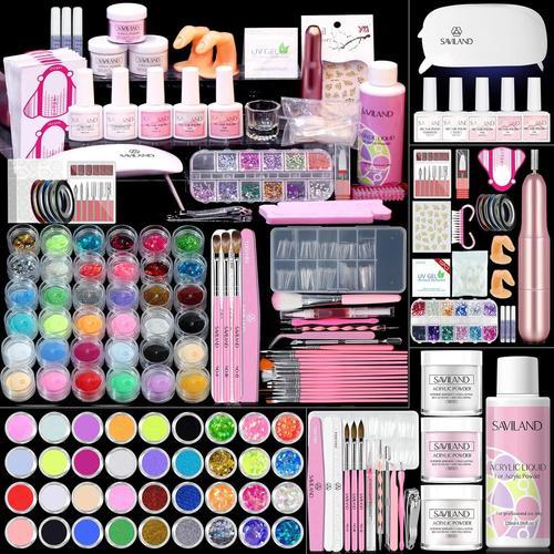 Kit Complet Poudre Acrylique Pour Ongles: Poudre Et Liquide Acrylique Professionel, Ponceuse A Ongle, Lampe A Ongle U V, Vernis Semi Permanent, Capsule, Chalbon, Base/Top Coat 