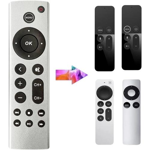 Télécommande sans voix adaptée pour Apple TV, 4K, Isabel 1, 2, 3, 4, HD, A2843, A2737, A2rational, A1842, A1625, A1427, A1469, A1378, A1218 Générique Piles non incluses