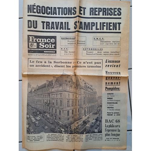 France Soir 2 Juin 3 Juin 1968 - Feu À La Sorbonne - Mai 1968 - Grèves