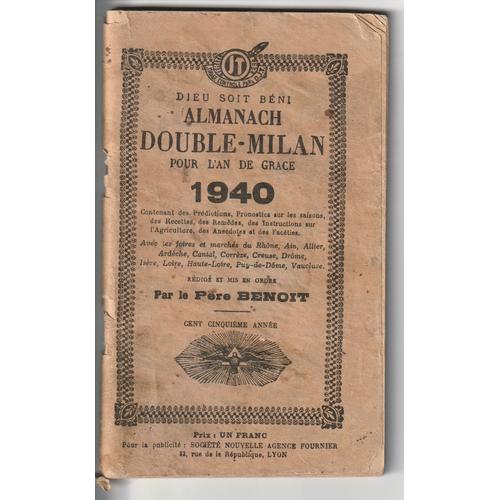 Almanach Double-Milan Du Père Benoit De 1940