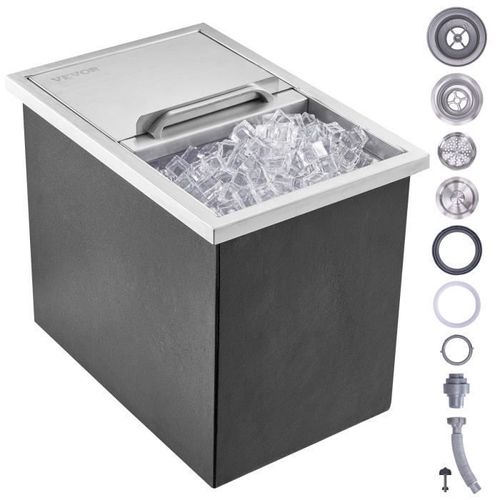 Bac à Glace Encastrable-VEVOR-26,7 L 456x304x371 mm-avec Couvercle en Inox Alimentaire Conservateur à Glaçons