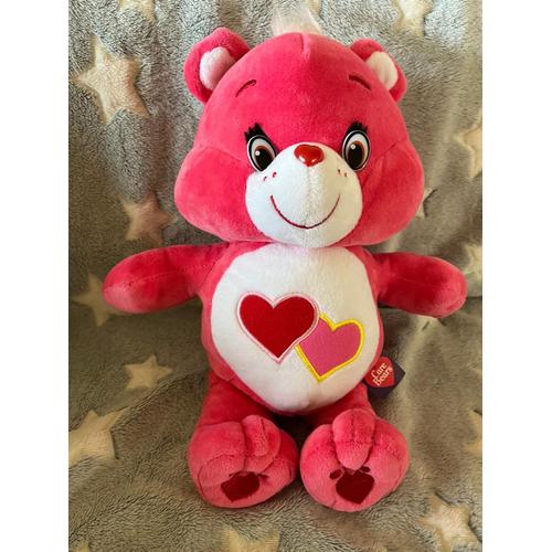 Peluche Doudou Ours Bisounours Rose Rouge Coeurs Amour Care Bears 35 Cm