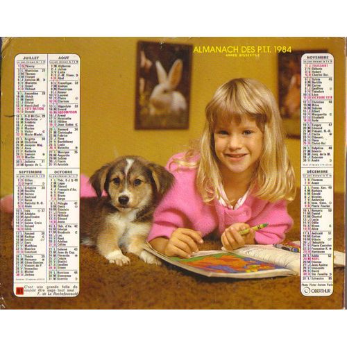 Calendrier / Almanach Des Ptt / Avec Feuillet Interne : Paysages / 1984 / Mere Et Enfant + Fillette Et Chiot / Couverture Fortement Cartonnee