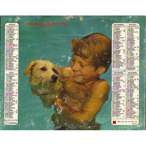 Calendrier / Almanach Des Ptt / Avec Feuillet Interne : Paysages / 1984 / Chaton Et Fillette + Chien Et Garcon / Couverture Fortement Cartonnee