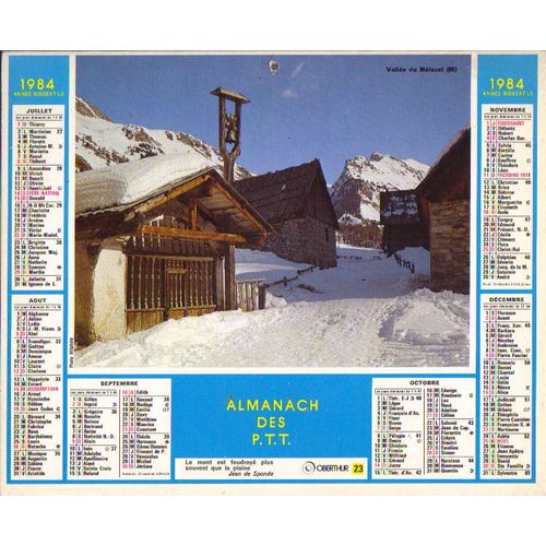 Calendrier / Almanach Des Ptt / Avec Feuillet Interne / 1984 / La Meije + Melezet