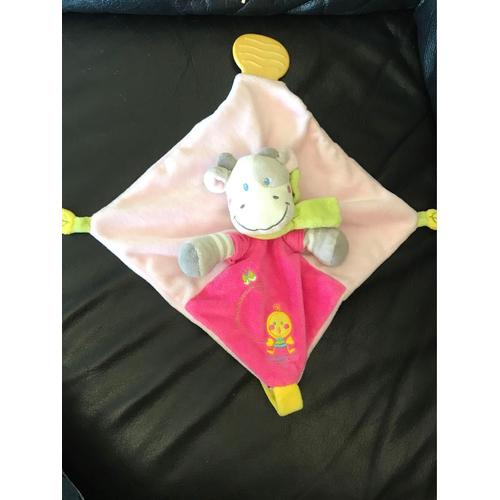 Doudou Nicotoy Simba Vache Zèbre Rose Oiseau Poussin Feuille Écharpe Vert 