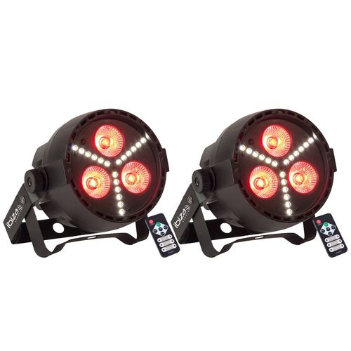 Pack de 2 Projecteurs Par Ibiza Light PAR-MINI-STR - 3x4W DMX LED Dj Fête Club Bar Discothèque Lumière Boîte Nuit Soirée