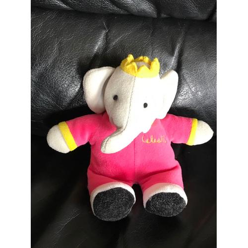 Peluche Éléphant Céleste Tigex Babar Rose Grelot Assis 15 Cm