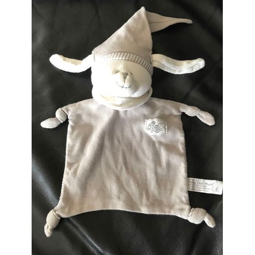 Doudou Plat Ours Blanc Et Gris Bonnet Abc Anna Club Plush 25cm