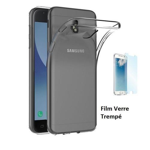Film Verre Trempé + Coque Silicone Gel Tpu Clair Pour Samsung Galaxy J3 2017