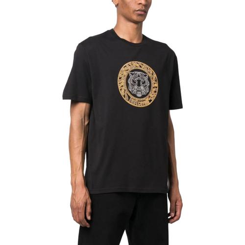 Just Cavalli T-Shirt À Manches Courtes En Jersey Avec Logo Tigre En Strass Noir