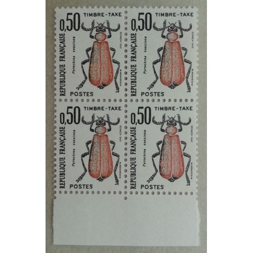 Bloc 4 Timbres-Taxe Bord De Feuille France 1982 Yvert Et Tellier N°105 Insectes "Pyrochroa Coccinea" Neuf** Gomme Intacte