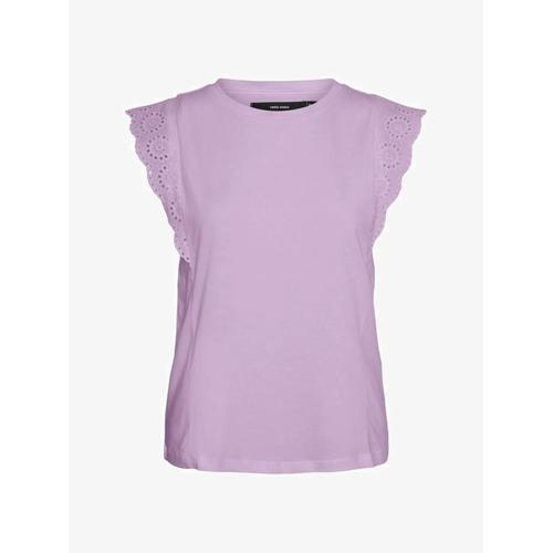 Vero Moda Vmhollyn T-Shirt Avec Manches En Broderie Anglaise Lavender