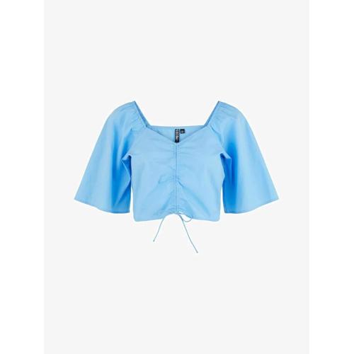 Pieces Pcvaldine Blouse Courte Avec Fronces Sur Le Devant Bleu Clair