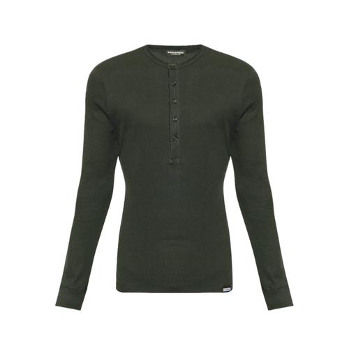 Dsquared2 T-Shirt Manches Longues Côtelé Avec Boutons Vert Militaire