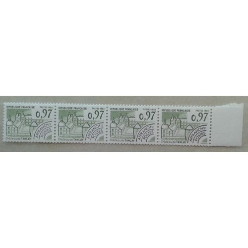 Bloc 4 Timbres Pré Oblitérés Bord De Feuille France 1982 Yvert Et Tellier N°174 Château De Tanlay Neuf** Gomme Intacte
