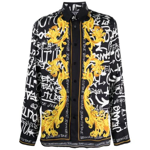 Chemise À Manches Longues Versace Jeans Couture En Viscose Avec Imprimé Logo Noir All-Over