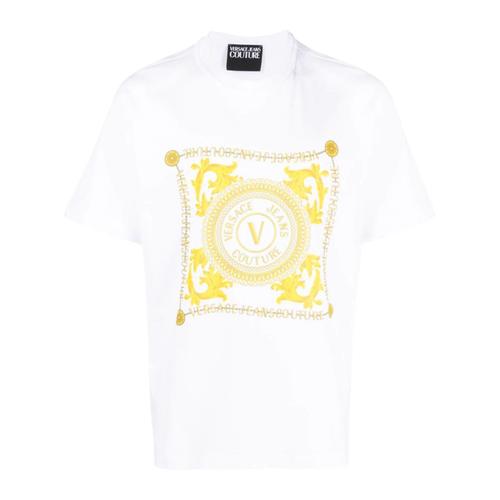 Versace Jeans Couture T-Shirt À Manches Courtes En Jersey Avec Imprimé Logo Chain En Or Blanc
