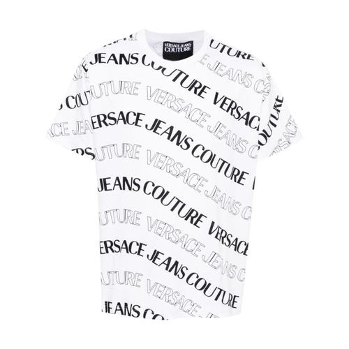 Versace Jeans Couture T-Shirt À Manches Courtes Avec Logo Blanc Noir All Over