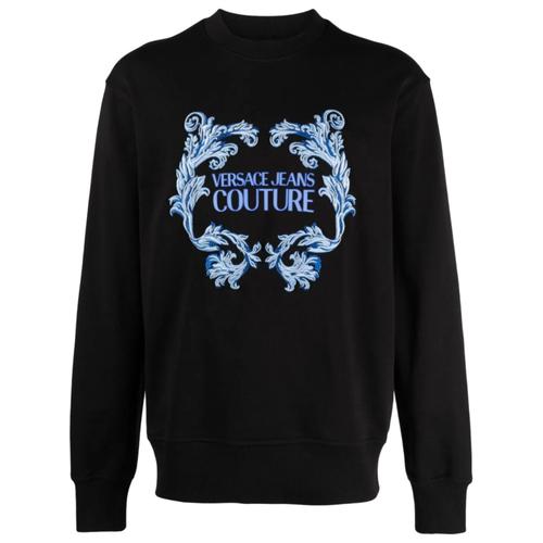 Sweat-Shirt À Col Rond Versace Jeans Couture Avec Logo Baroque Noir Et Bleu Clair