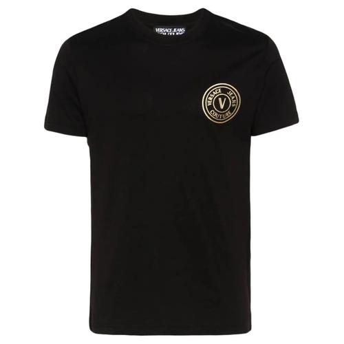 Versace Jeans Couture T-Shirt À Manches Courtes Avec Logo Emblème En V Doré Noir
